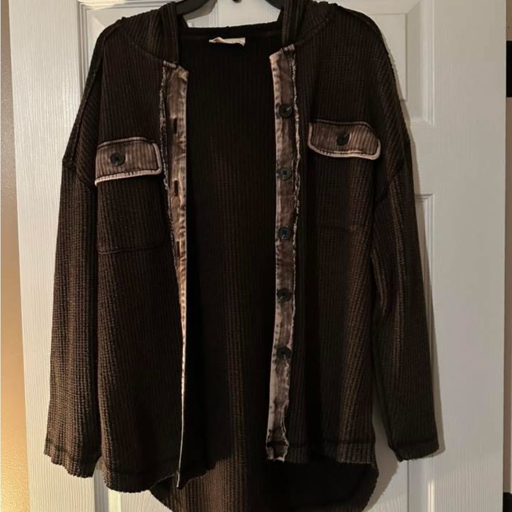 New in Dark Brown Ribbed Button-Front Cardigan Jacket